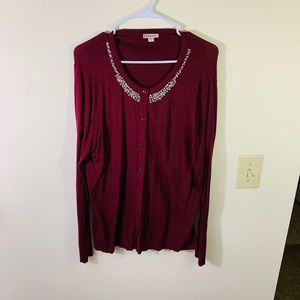 Maroon Cardigan with Jeweled Collar
